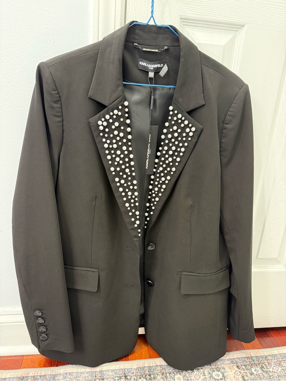 Karl Lagerfeld Black Blazer with Pearl Studded Lapels
